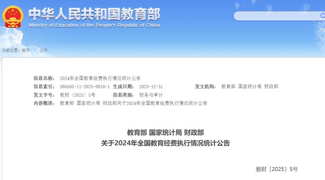 國家教育經費賬單釋出：2024年全國教育經費總投入為68899.24億元